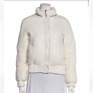 Alice & Olivia white sequin bomber jacket coat warm Sz small